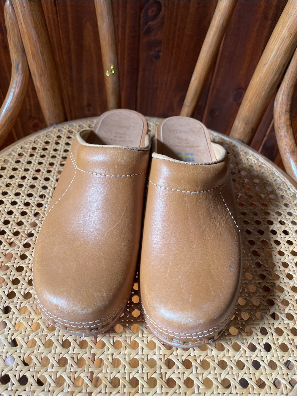 Vintage 1970s Olof Daughters Tan Leather Clog Mules Sz8 - Picture 10 of 11